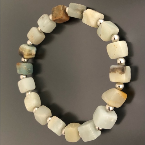 Amazonite Bracelet Cube Beads Stretchable Bracelet - Picture 4 of 4